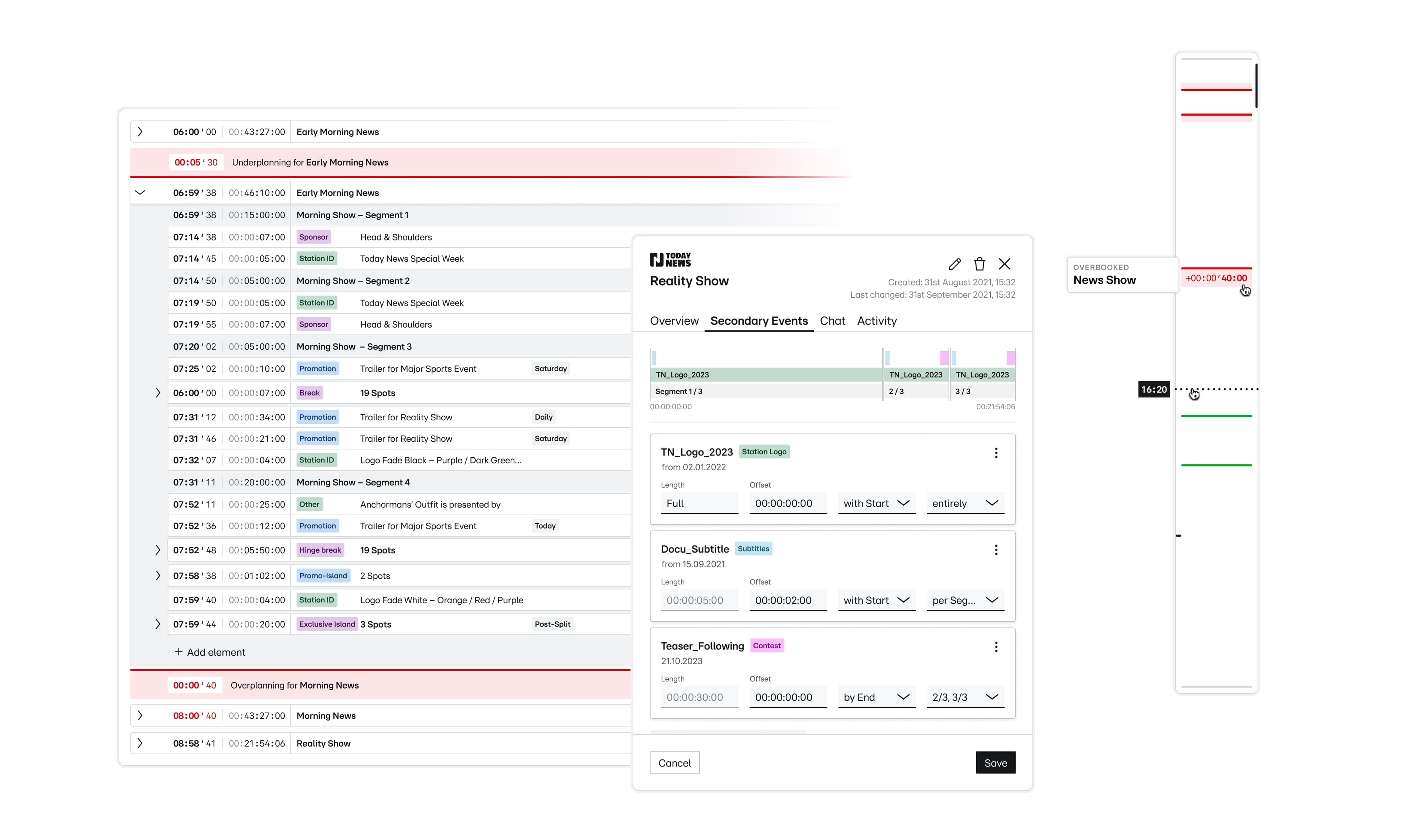 Broadcast day-view — frame-based precision planning